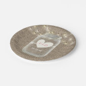 メイスンジャー&ストリングライツ素朴バーラップ結婚ズ ペーパープレート (アングル)