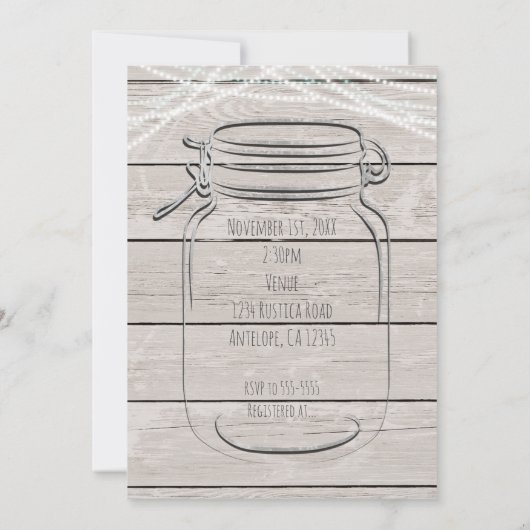 メイスンジャー&ストリングライト素朴招待状 招待状 (裏面)