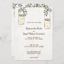 メイスンジャー&ホタル素朴結婚式招待状