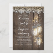 メイスンジャー・ホタル・ライトとレース素朴ズ結婚の光 招待状 (正面)