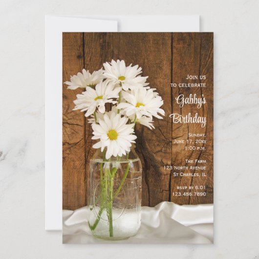 メイスンジャー&ホワイトデイジーカントリーバースデーパーティー 招待状 (正面)