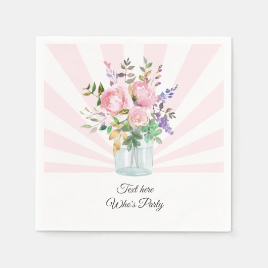 メイスンジャー、成人の誕生日結婚、フローラ スタンダードカクテルナプキン (正面)