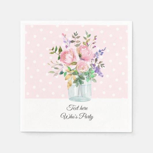 メイスンジャー、成人の誕生日結婚、フローラ スタンダードカクテルナプキン (正面)