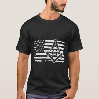 メイスンスクエア_コンパスマソニック米国国旗フリーメーソンS Tシャツ