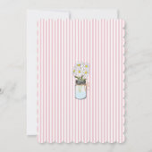 メイスンストライプジャーの赤ちゃんシャワーに花を付けたピンクの花 招待状 (裏面)