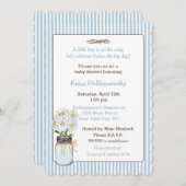 メイスンストライプジャーの赤ちゃんシャワー付きの青い 招待状 (正面/裏面)