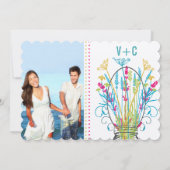 メイスンモダンジャールコーラルイエローライムフローラ結婚ズ 招待状 (裏面)