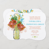 メイスンモダンジャールコーラルイエローライムフローラ結婚ズ 招待状 (正面/裏面)