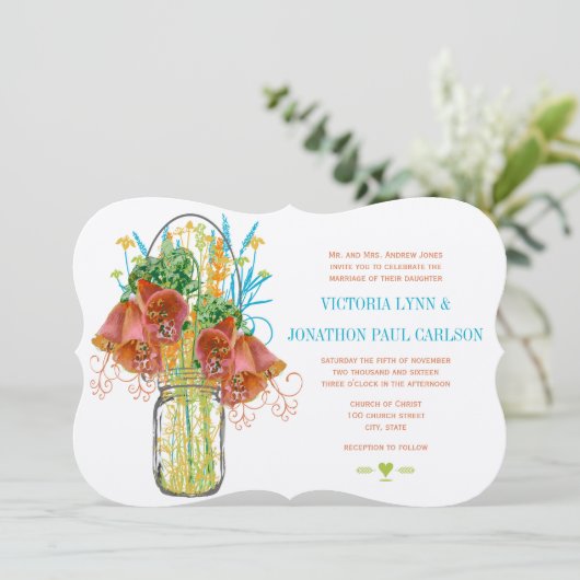 メイスンモダンジャールコーラルイエローライムフローラ結婚ズ 招待状 (スタンド正面)