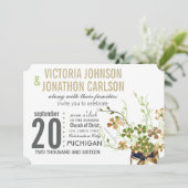 メイスンモダンジャール青銅とグリーンフローラズ結婚 招待状 (スタンド正面)