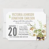 メイスンモダンジャール青銅とグリーンフローラズ結婚 招待状 (正面)