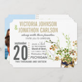 メイスンモダンジャール青銅とグリーンフローラズ結婚 招待状 (正面/裏面)