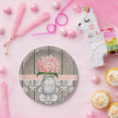 メイスンモノグラムのジャンプピンクアジサイ結婚ズ ペーパープレート (パーティー)