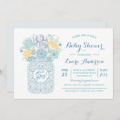 メイスンレースのようジャベビーシャワー男の赤ちゃん招待状 招待状 (正面/裏面)