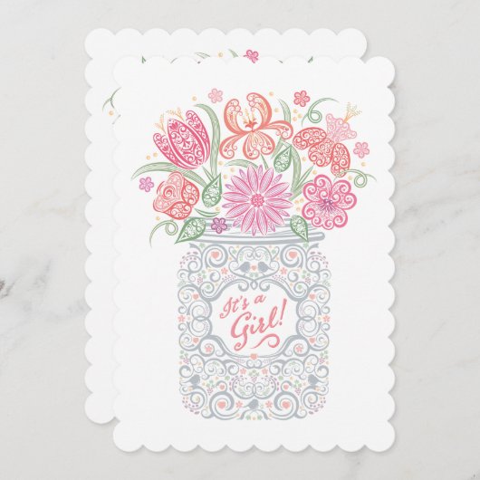 メイスンレースのようジャーの赤ちゃんシャワー女の子招待状 招待状 (正面/裏面)