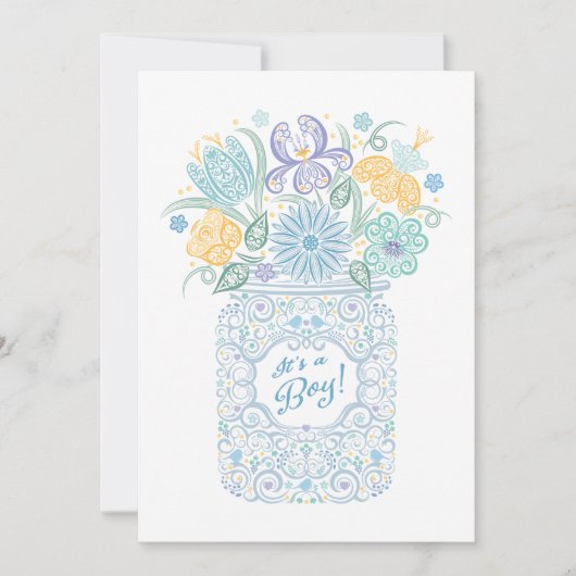 メイスンレースのようベイビーシャワー男の子の招待状 招待状 (正面)