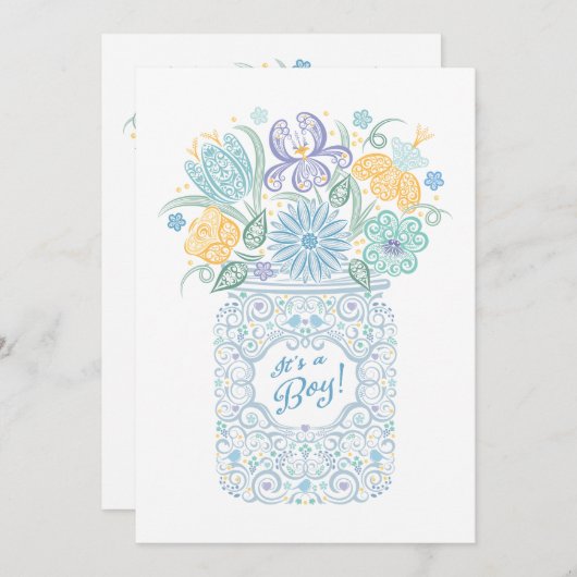 メイスンレースのようベイビーシャワー男の子の招待状 招待状 (正面/裏面)