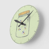 メイスン淡い色のジャーに緑のラフスケッチ蛍 ラウンド壁時計 (傾斜)