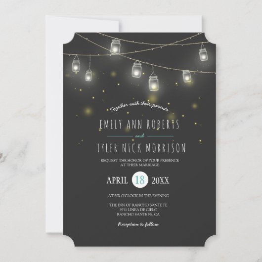 メイスン白熱［赤熱］光を放つジャースの結婚蛍 招待状 (正面)