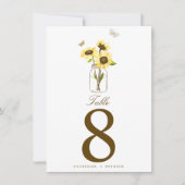 メイスン素朴の瓶のテーブルの番号にヒマワリ 招待状 (正面)