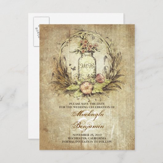 メイスン素朴のjarヴィンテージは日付はがきを保存する 案内ポストカード (正面/裏面)