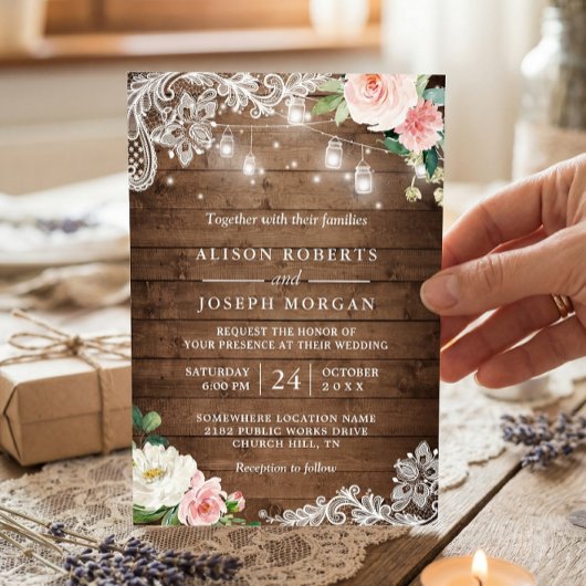 メイスン素朴ジャイルライツフローラレース結婚ズ 招待状