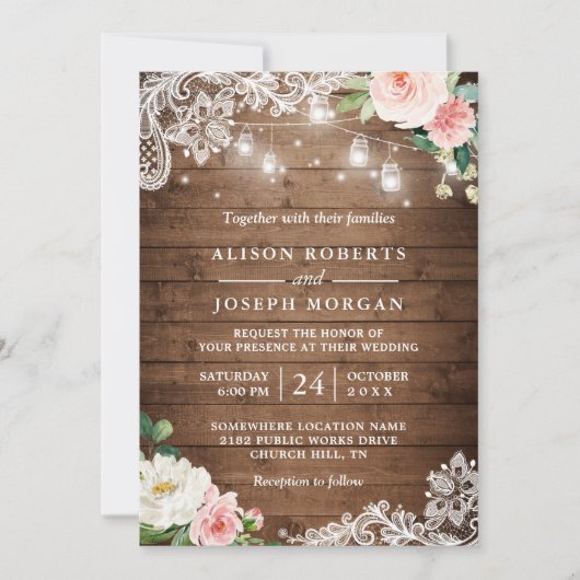 メイスン素朴ジャイルライツフローラレース結婚ズ 招待状 (正面)