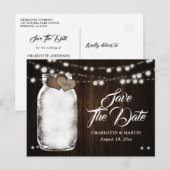 メイスン素朴ジャイルライトウッドウェディング日付を保存 案内ポストカード (正面/裏面)