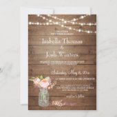 メイスン素朴ジャイルライトピンク牡丹結婚ブーケ 招待状 (正面)