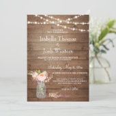 メイスン素朴ジャイルライトピンク牡丹結婚ブーケ 招待状 (スタンド正面)