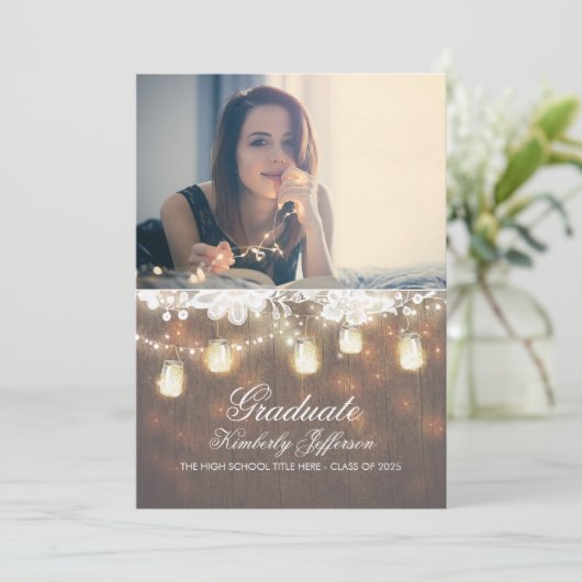 メイスン素朴ジャイルライト写真卒業パーティー 招待状 (スタンド正面)