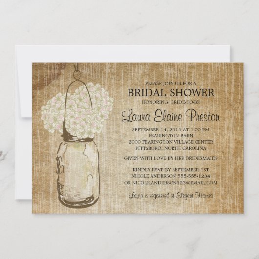 メイスン素朴ジャーとアジサイ 招待状 (正面)