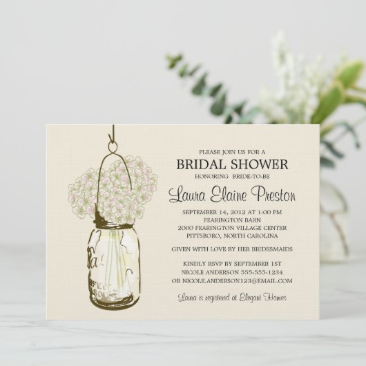 メイスン素朴ジャーとアジサイ 招待状 (スタンド正面)