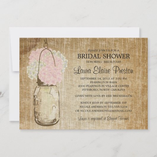 メイスン素朴ジャーとアジサイ 招待状 (正面)