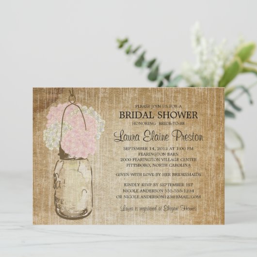 メイスン素朴ジャーとアジサイ 招待状 (スタンド正面)