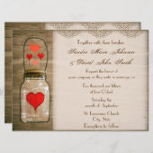 メイスン素朴ジャーとハート結婚式招待状 招待状 (正面/裏面)