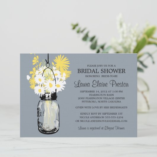 メイスン素朴ジャーとワイルドフラワーのデイジー 招待状 (スタンド正面)