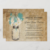 メイスン素朴ジャーとワイルドフラワーのデイジー 招待状 (正面/裏面)