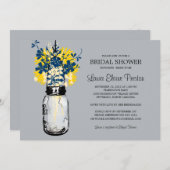 メイスン素朴ジャーとワイルドフラワーのブライダルシャワー 招待状 (正面/裏面)