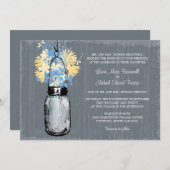 メイスン素朴ジャーとワイルドフラワー結婚ズ 招待状 (正面/裏面)