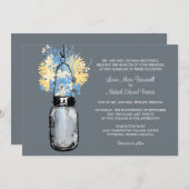 メイスン素朴ジャーとワイルドフラワー結婚ズ 招待状 (正面/裏面)