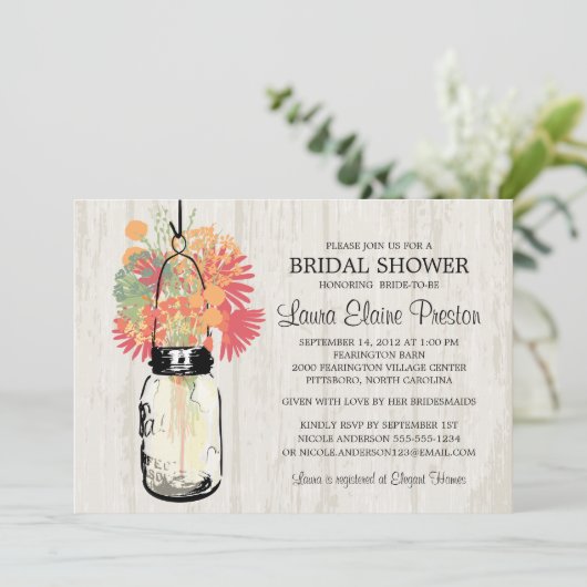 メイスン素朴ジャーとワイルドフラワー 招待状 (スタンド正面)