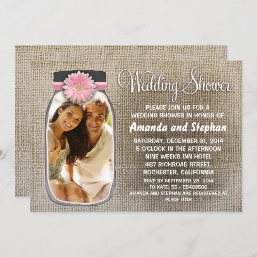 メイスン素朴ジャーと写真ウェディングシャワー 招待状 (正面/裏面)