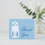 メイスン素朴ジャーと花ありがとうブルーA29 ポストカード (スタンド正面)