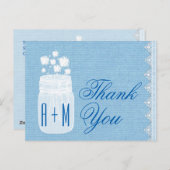 メイスン素朴ジャーと花ありがとうブルーA29 ポストカード (正面/裏面)