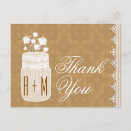 メイスン素朴ジャーと花ありがとう金ゴールドA10 ポストカード