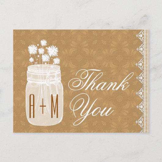 メイスン素朴ジャーと花ありがとう金ゴールドA10 ポストカード (正面)