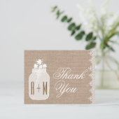 メイスン素朴ジャーと花Burlap A06 ポストカード (スタンド正面)