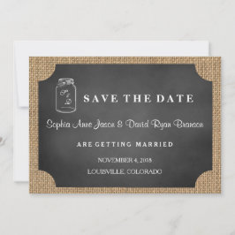 メイスン素朴ジャーのバーラップ結婚式の日付を保存 セーブザデート