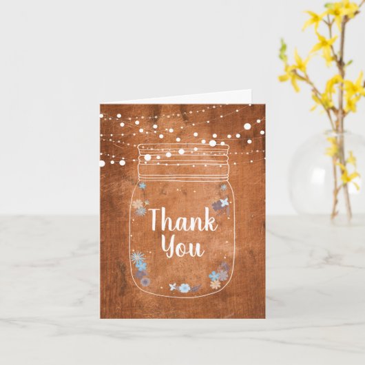 メイスン素朴ジャーの弦のライトありがとう カード (黄色い花)